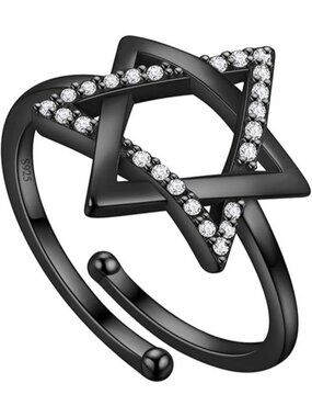 C, CZ Pave Star Of David Ring Black Sterling Silver Star of David Ring